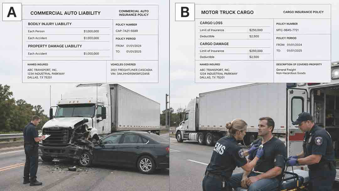 Based on the scene shown, which policy type is more directly related to the third-party bodily injury?